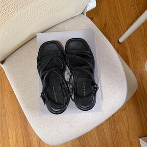 Charles & Keith Strappy Ridge Soled Flatform Sandals - Black
